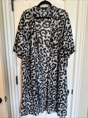 Black & White Leopard Print Kimono Cover-Up